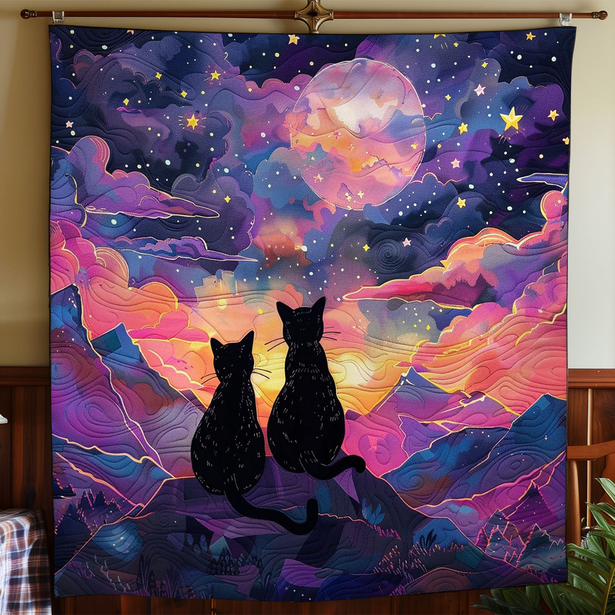 Black Cats And Night Sky WO2408008CL Quilt