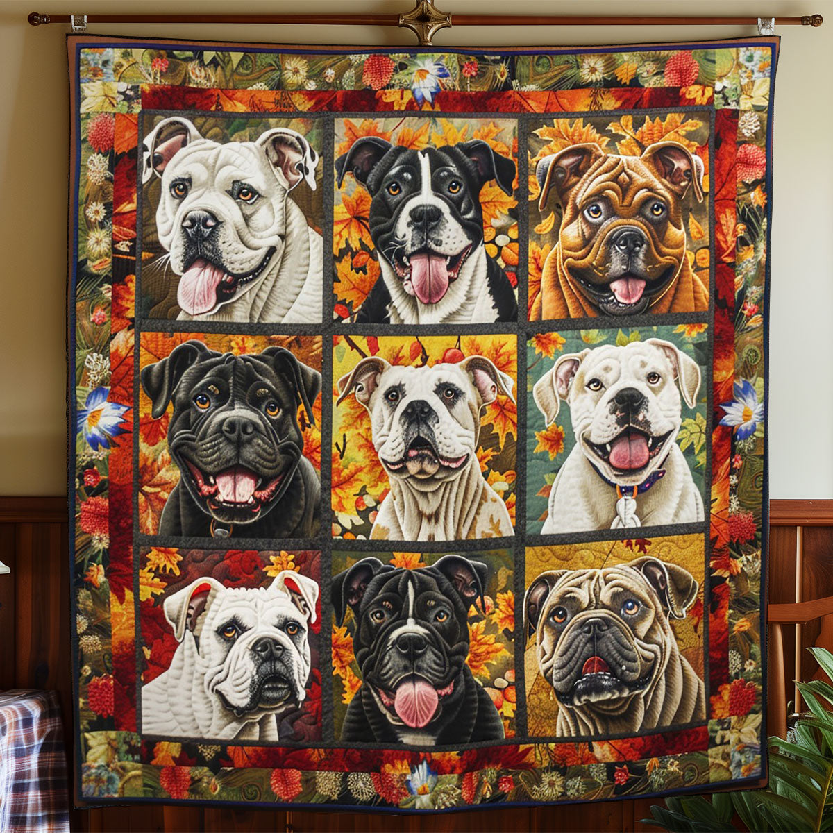 Bulldogs And Autumn Leaves WO2208041CL Quilt