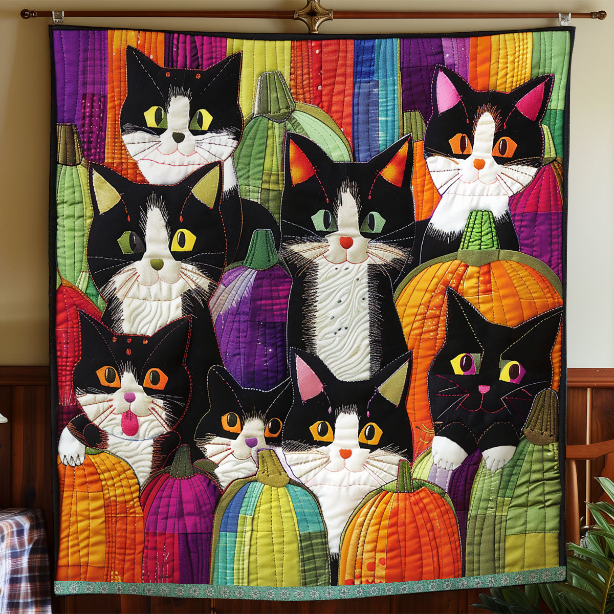 Cat And Colorful Pumpkin XR0409030CL Quilt