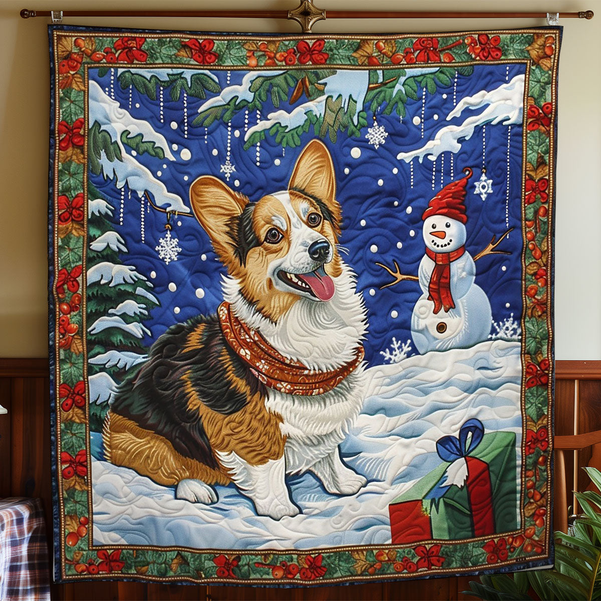 Corgi And Snowman WO2208007CL Quilt