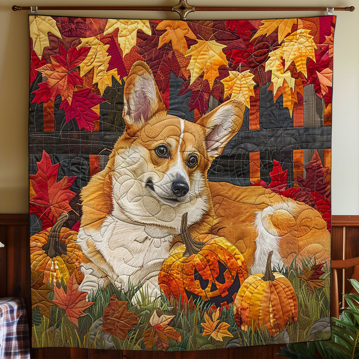 Corgi Dog With Autumn WO2608040CL Quilt