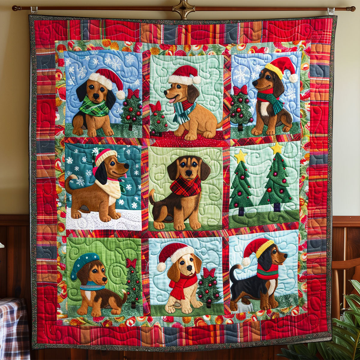 Doxie Dogs With Christmas WO2308019CL Quilt