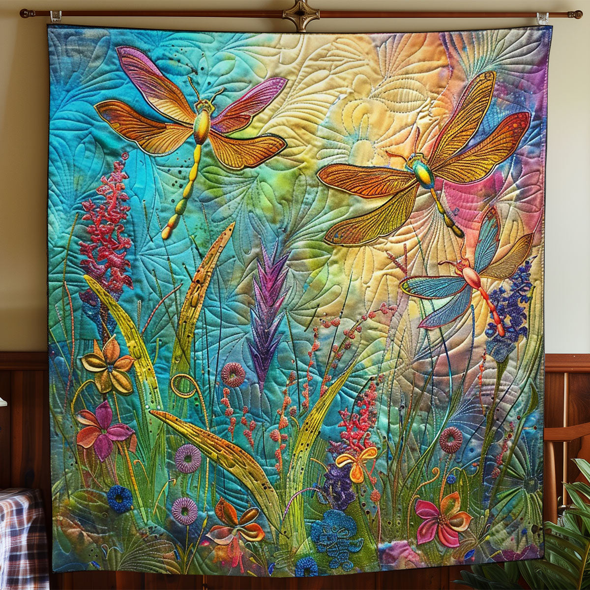 Dragonflys And Grass WO2908046CL Quilt