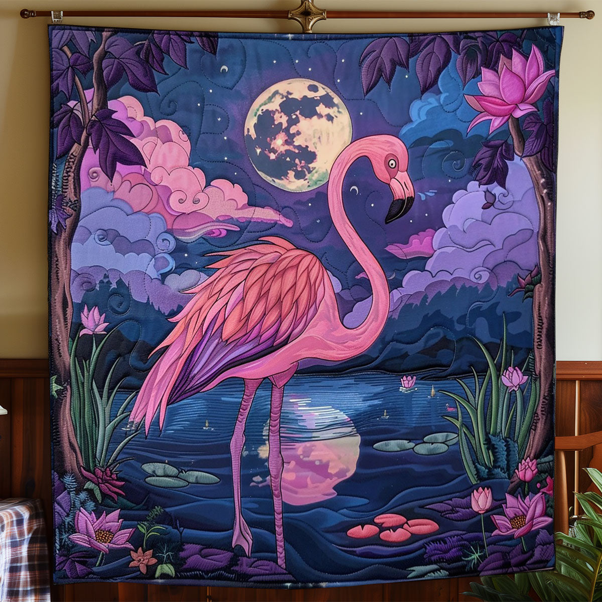 Flammingo At The Night WO2208017CL Quilt