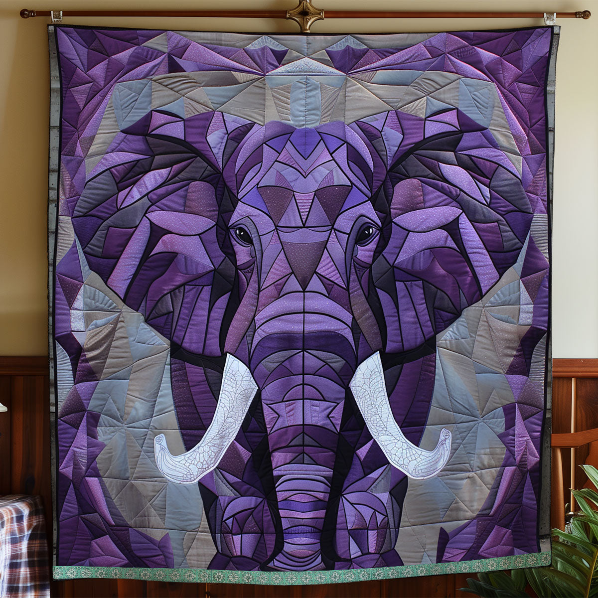 Geometric Purple Elephant XR0509009CL Quilt