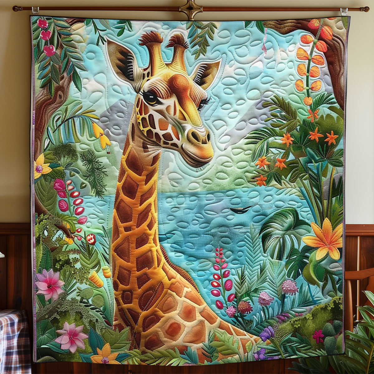 Giraffe And Nature's Blooms WO2308010CL Quilt