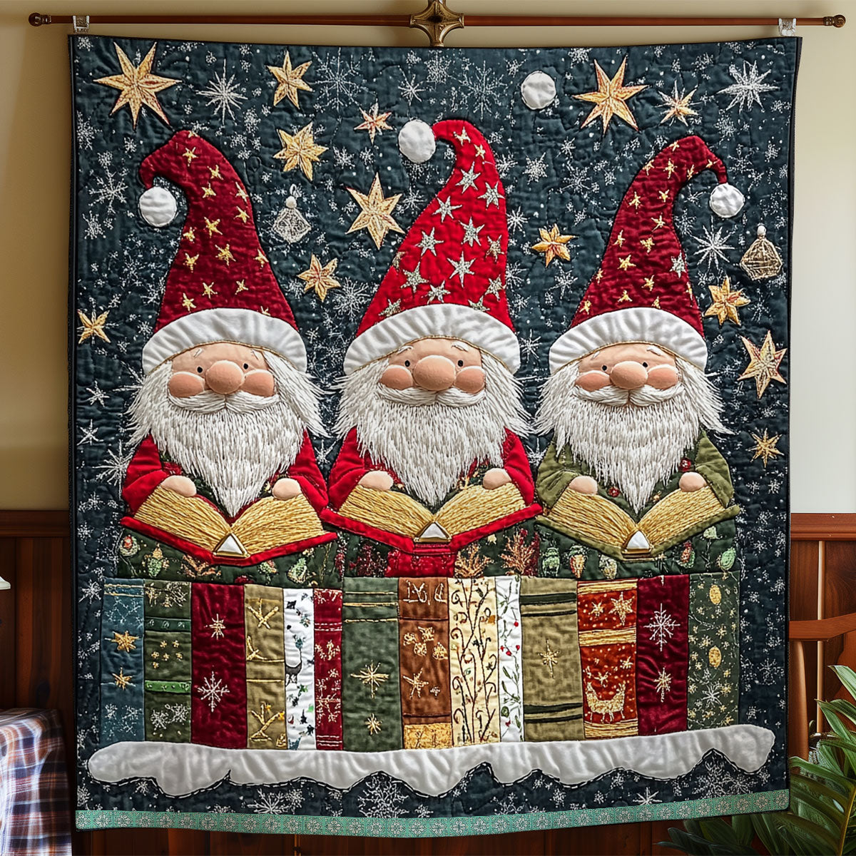 Gnomes Reading Books XR1009024CL Quilt