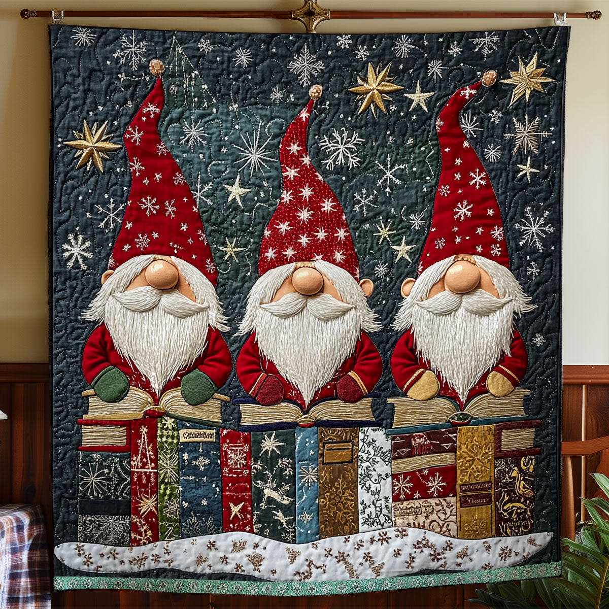 Gnomes Sitting On Books XR1009023CL Quilt