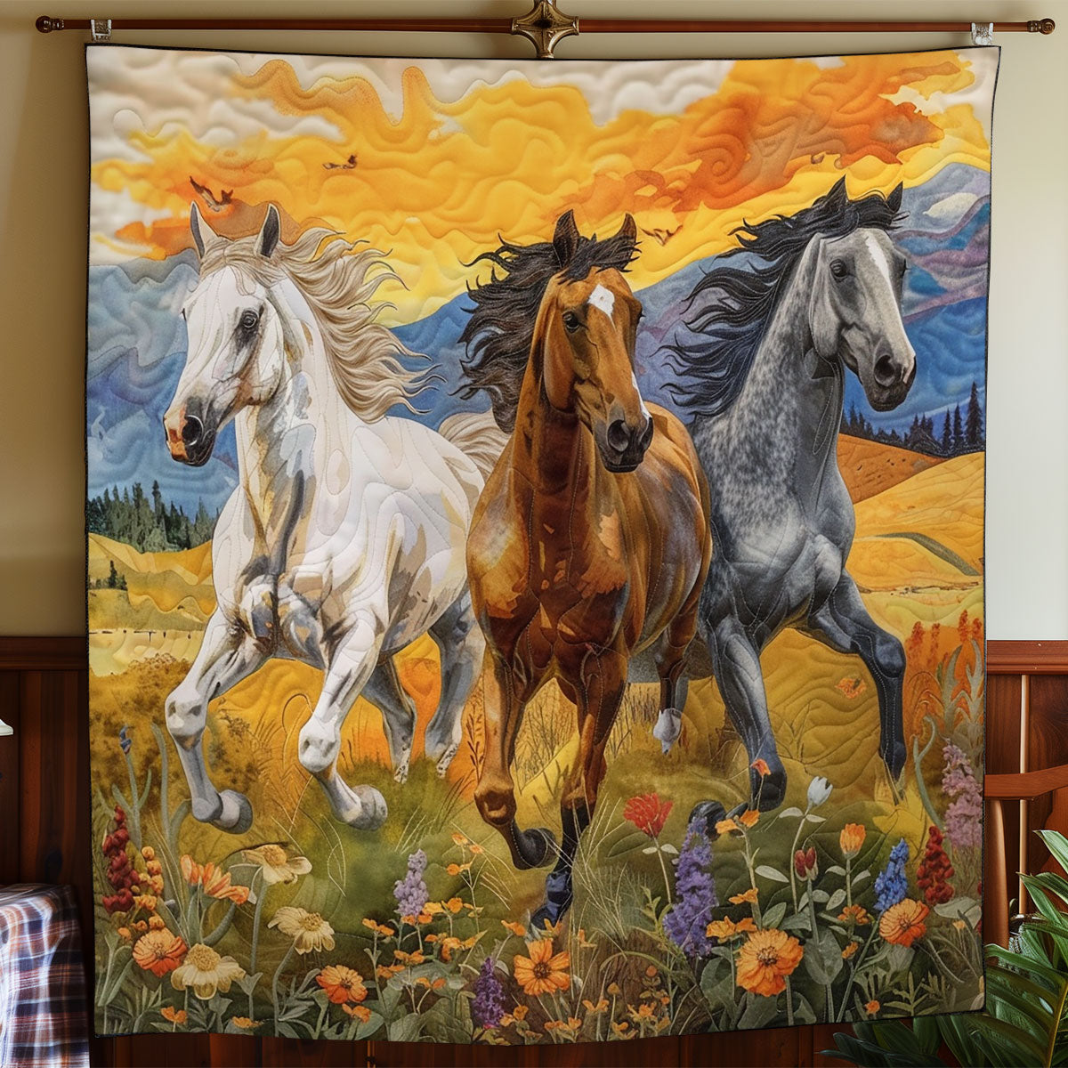 Horse Running On the Grassland WO1608043CL Quilt