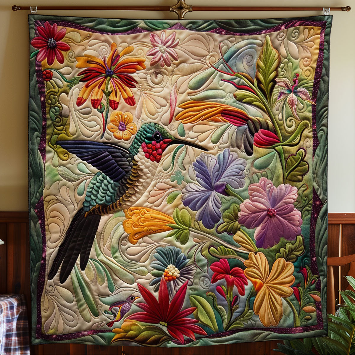 Hummingbird And Floral WO2708014CL Quilt