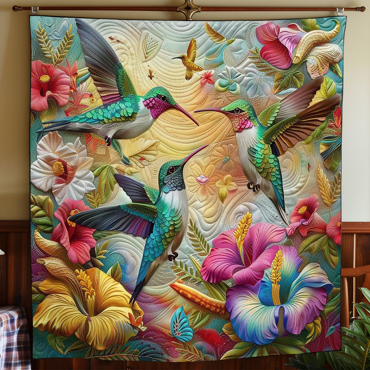 Hummingbird With Flowers WO2308014CL Quilt