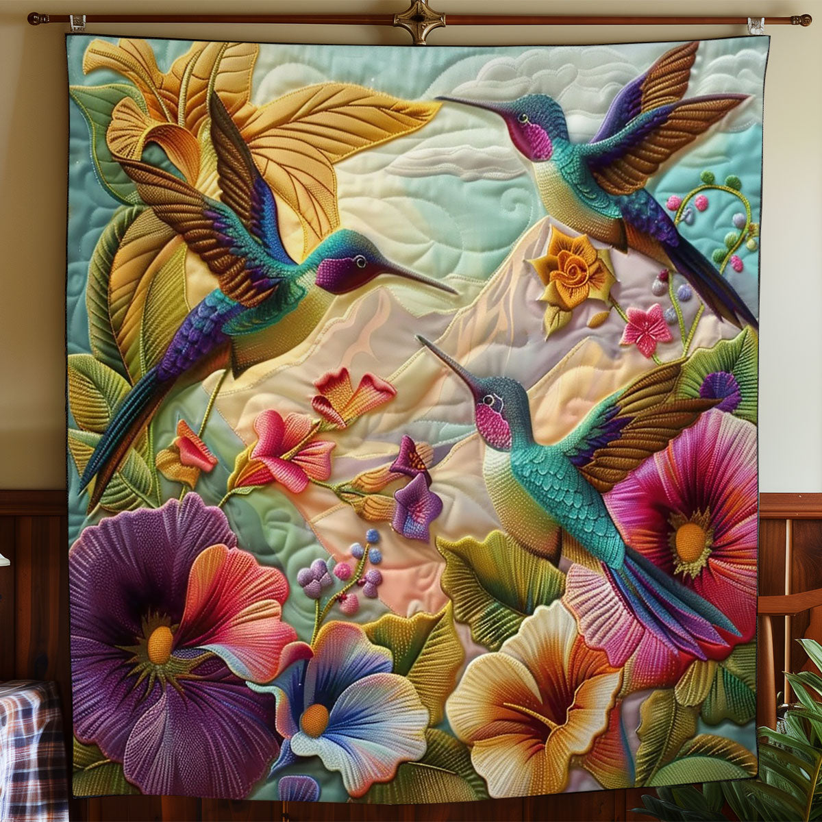 Hummingbirds And Floral WO2408004CL Quilt