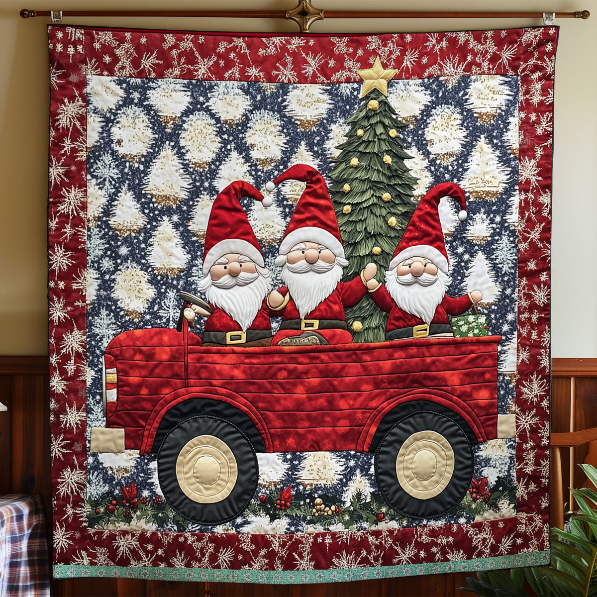 Joyful Gnomes Christmas Night XR1009019CL Quilt