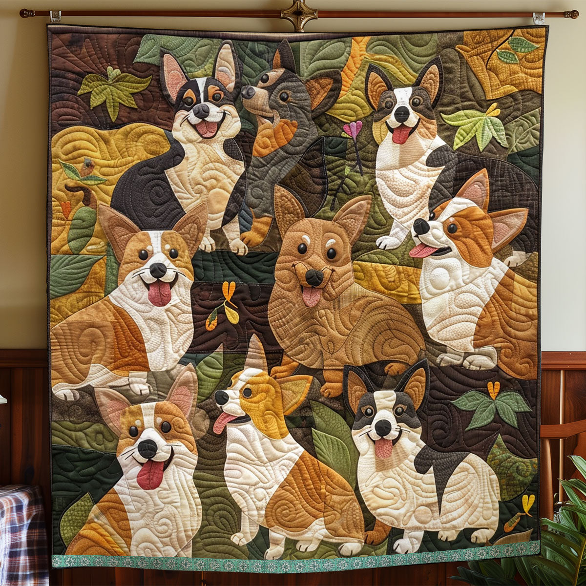 Jungle Corgis XR0509012CL Quilt