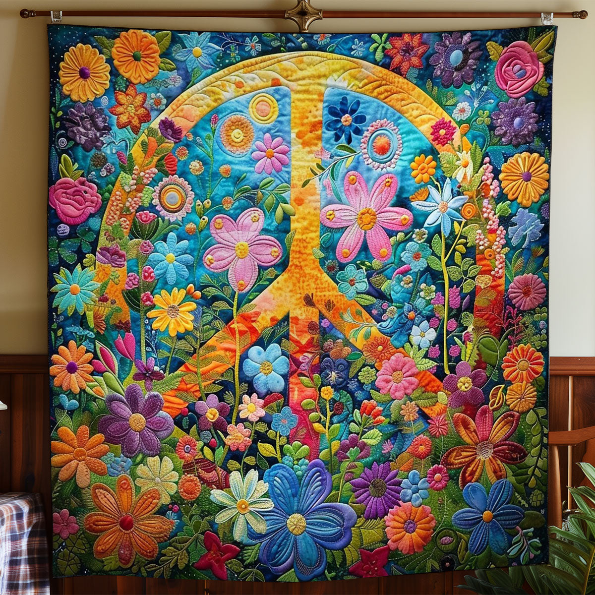 Peace Symbol And Flowers WO2108031CL Quilt