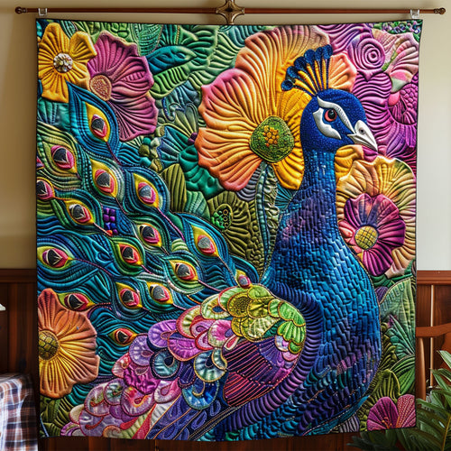 Peacook And Flowers WO2708043CL Quilt