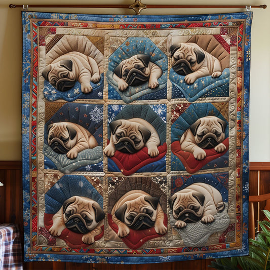 Pug Dogs Sleeping WO2908034CL Quilt