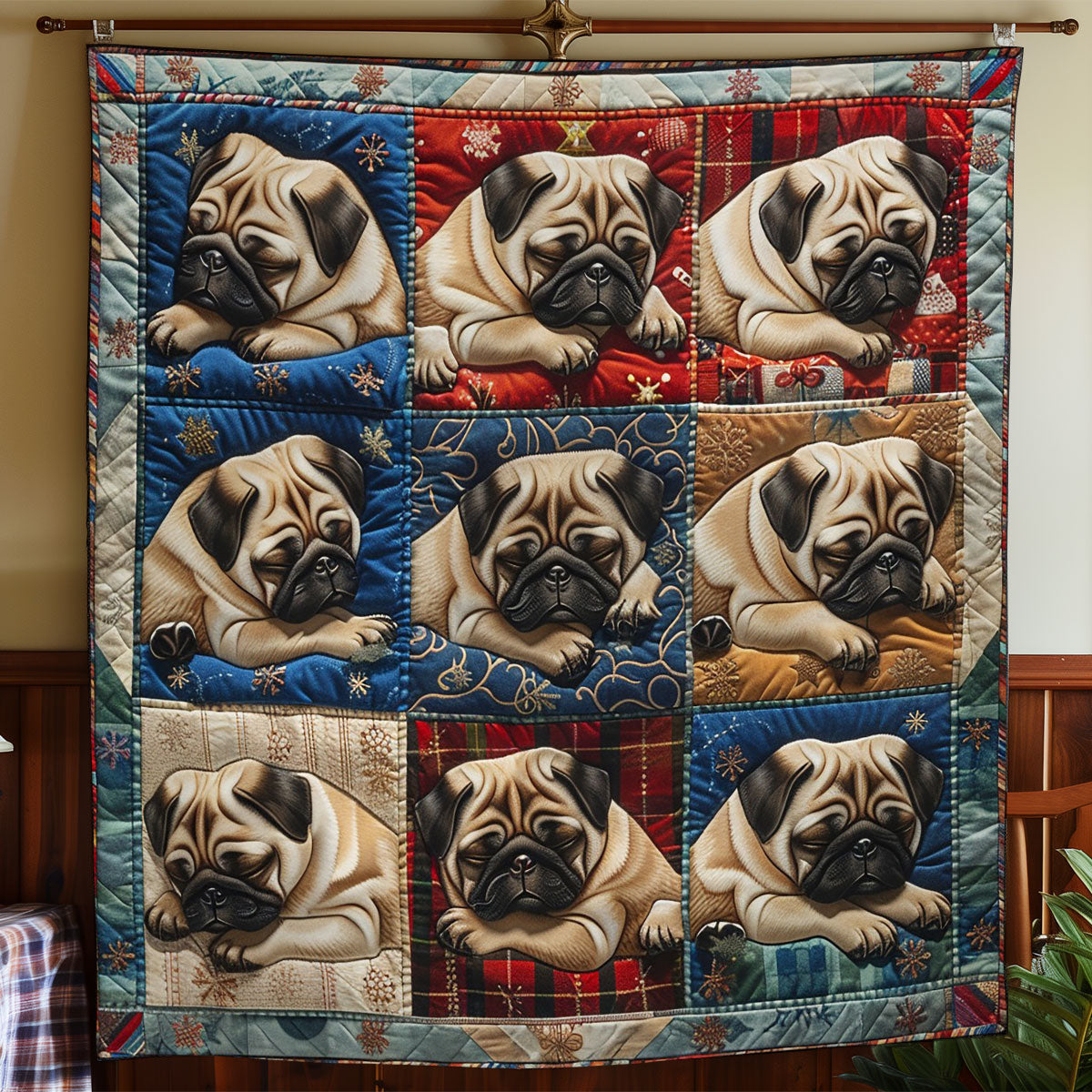 Pug Dogs Sleeping WO2908038CL Quilt