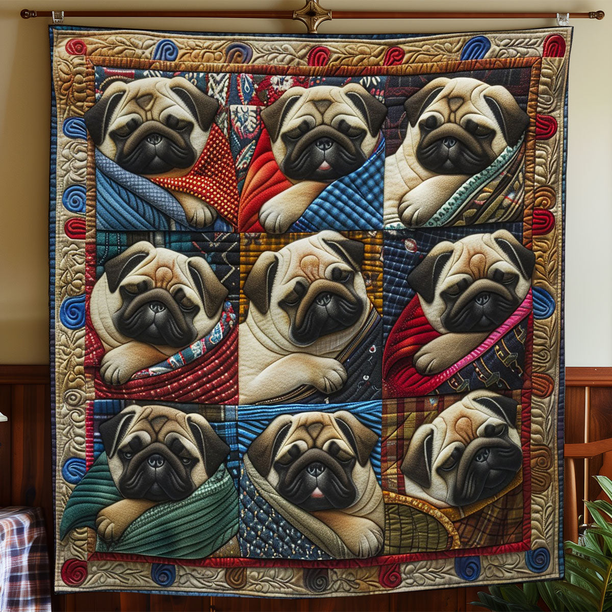 Pug Dogs Sleeping WO2908039CL Quilt