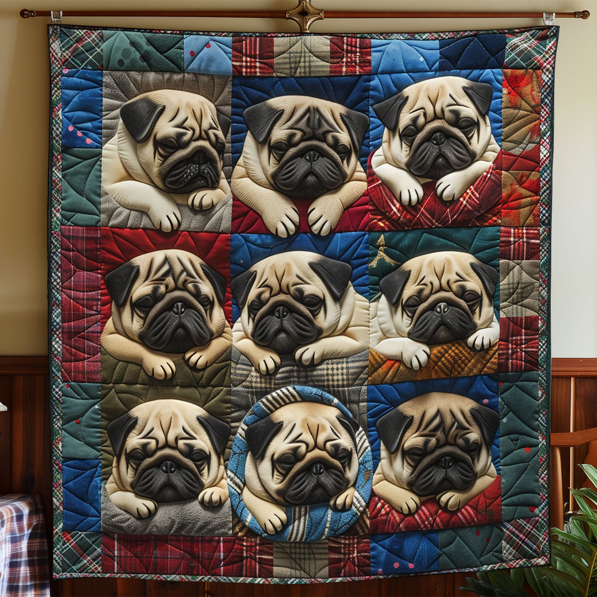 Pug Dogs Sleeping WO2908040CL Quilt