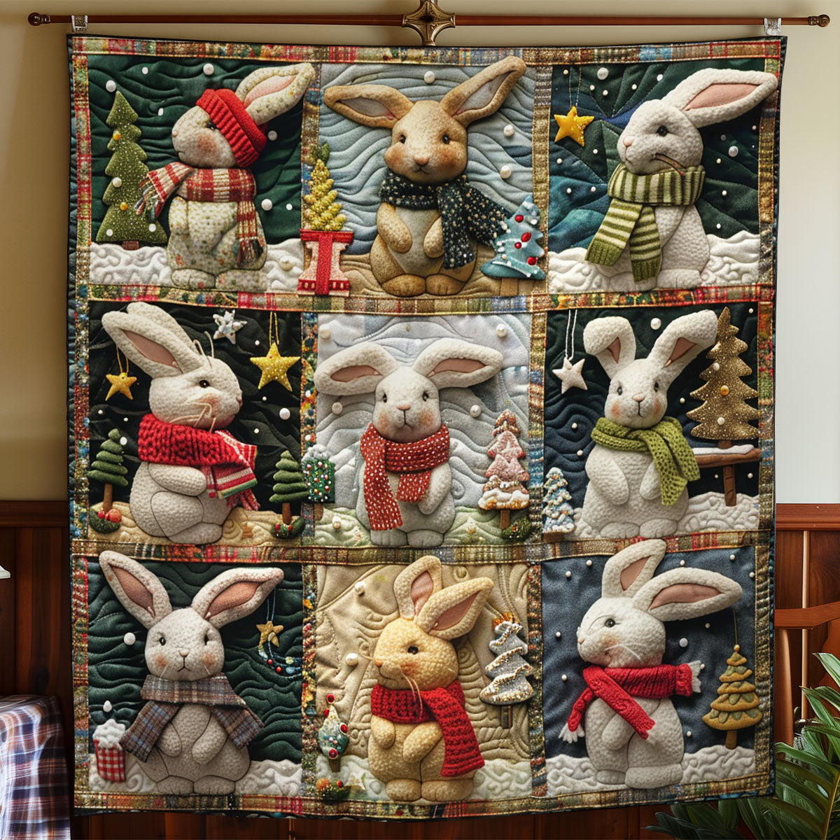 Rabbits And Christmas WO2908071CL Quilt