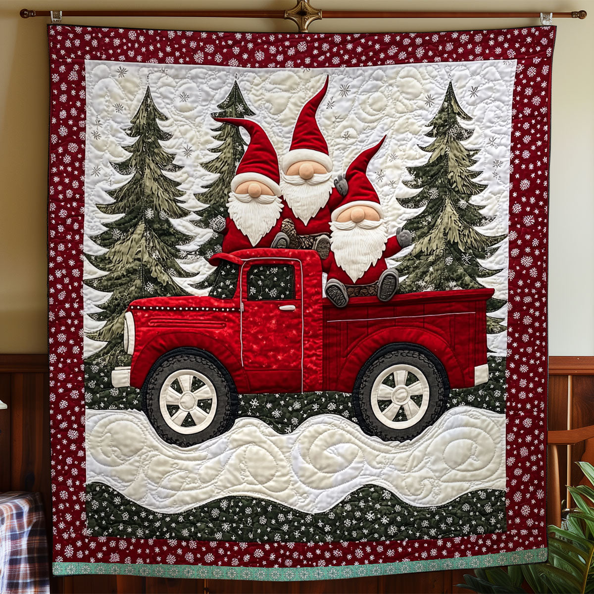 Red Truck With Gnomes XR1009014CL Quilt