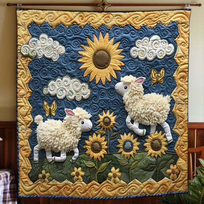 Sheeps Running Field Sunflowers WO2208020CL Quilt