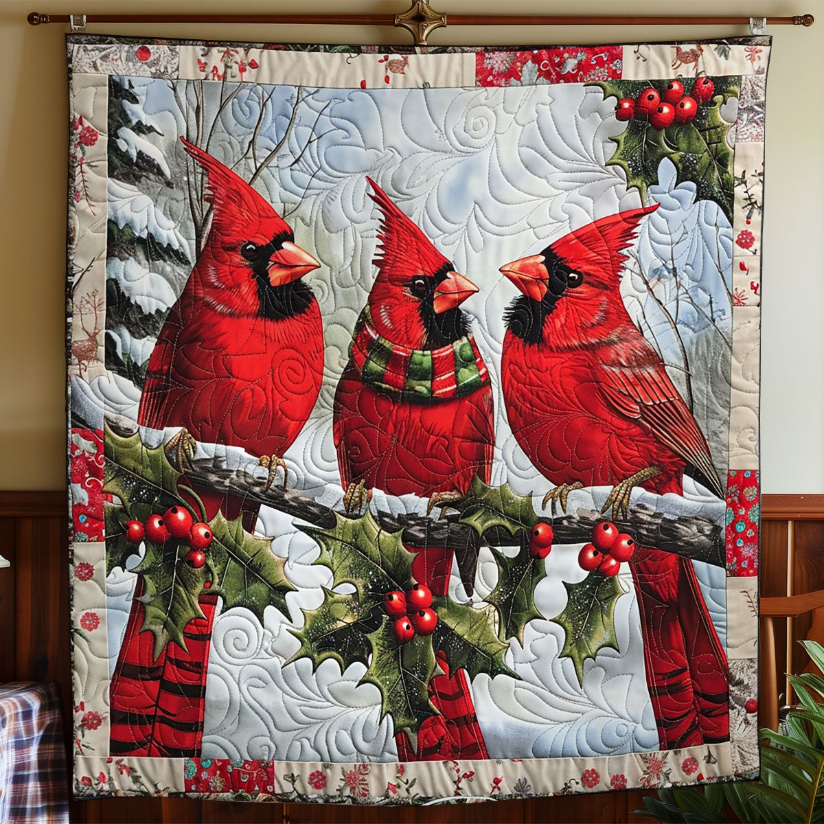 Snowy Cardinals WO2308003CL Quilt