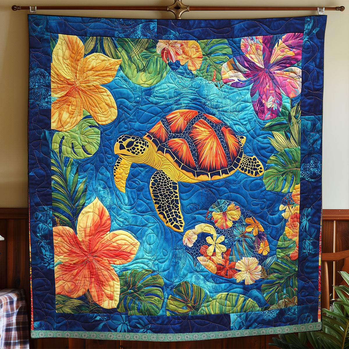 Tropical Floral Turtle XR1409010CL Quilt