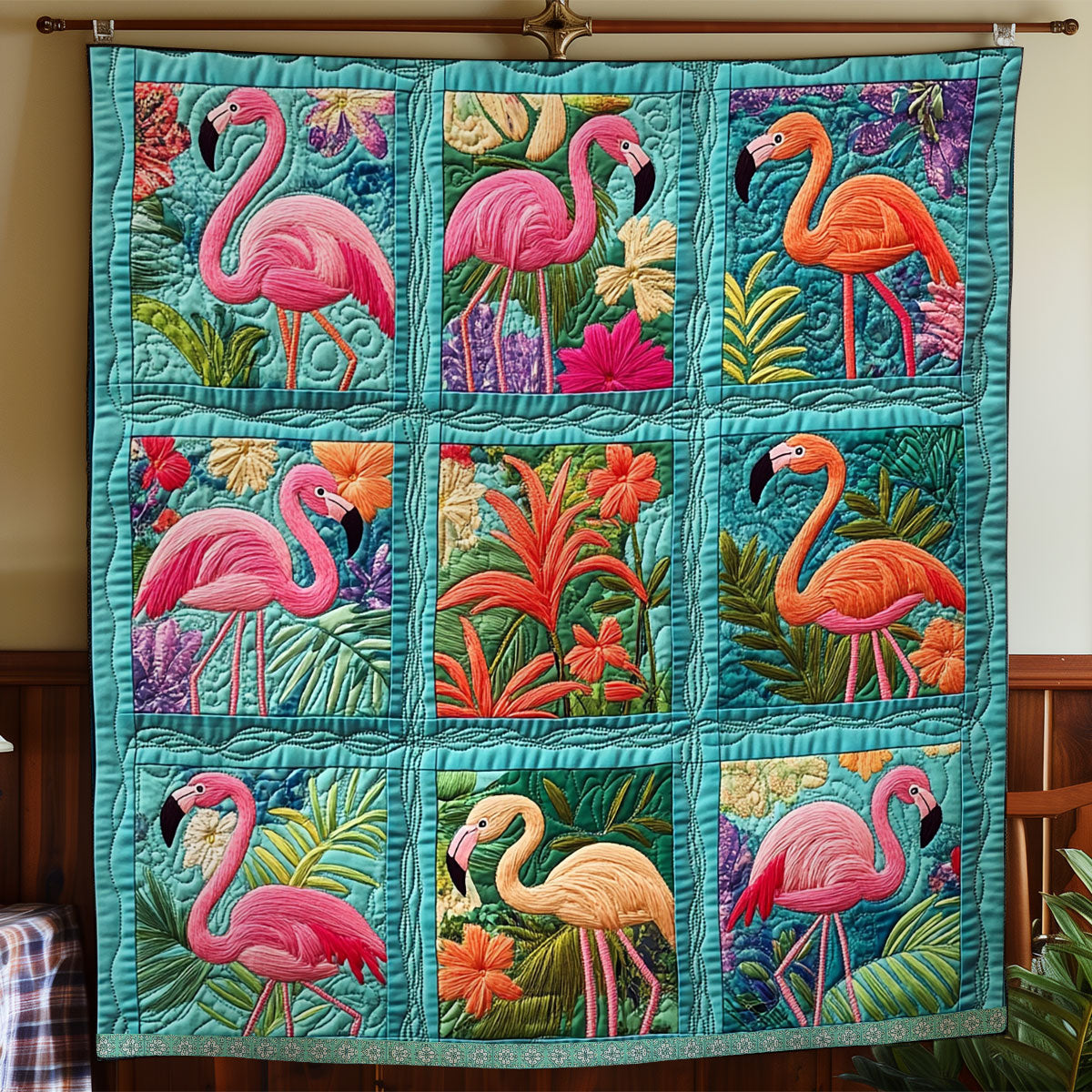 Tropical Pink Flamingos XR1409003CL Quilt