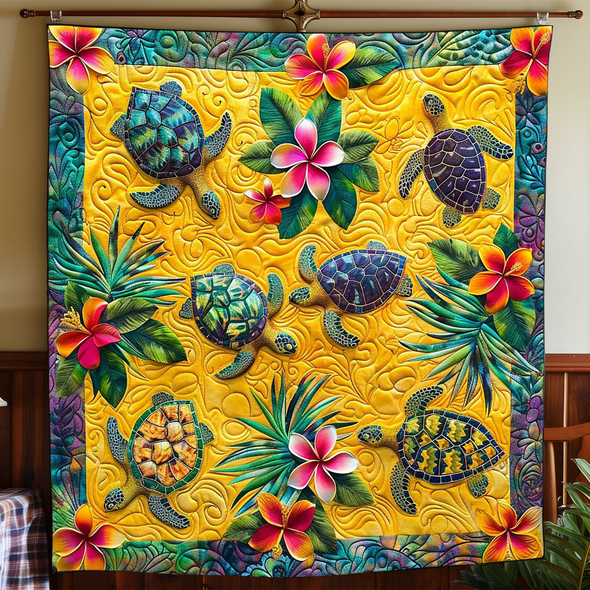 Turtle Pumeria Flower WP1008026CL Quilt