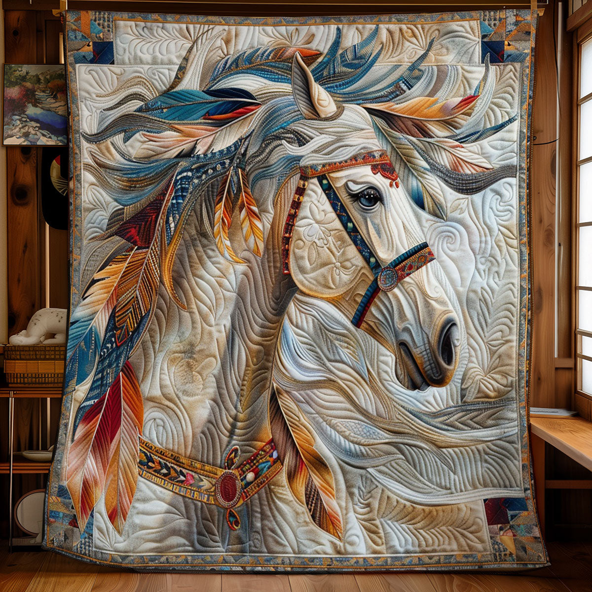 Art Blue Feathers Horse WM1508032CL Quilt