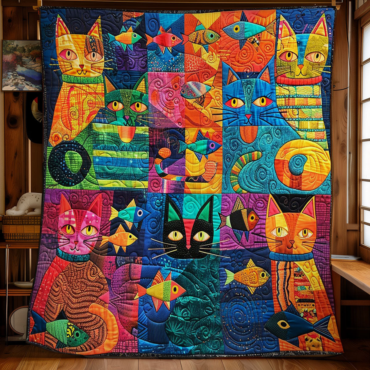 Asian Cats And Fish WM1008037CL Quilt