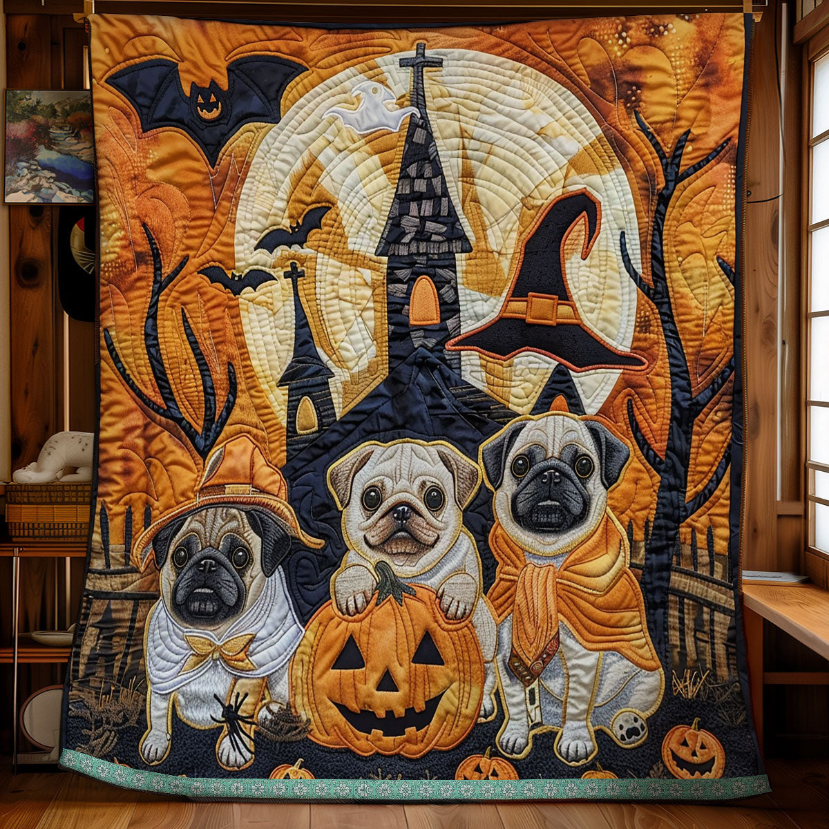Bewitched Pugs XR3008025CL Quilt