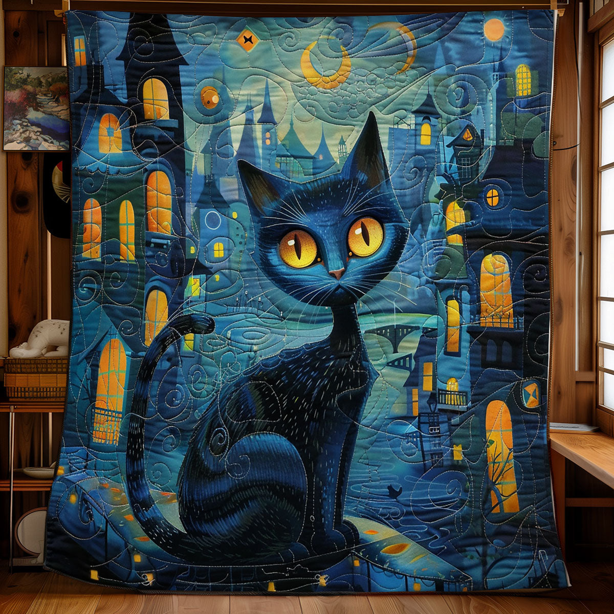 Black Cat And City At Night WO2008037CL Quilt