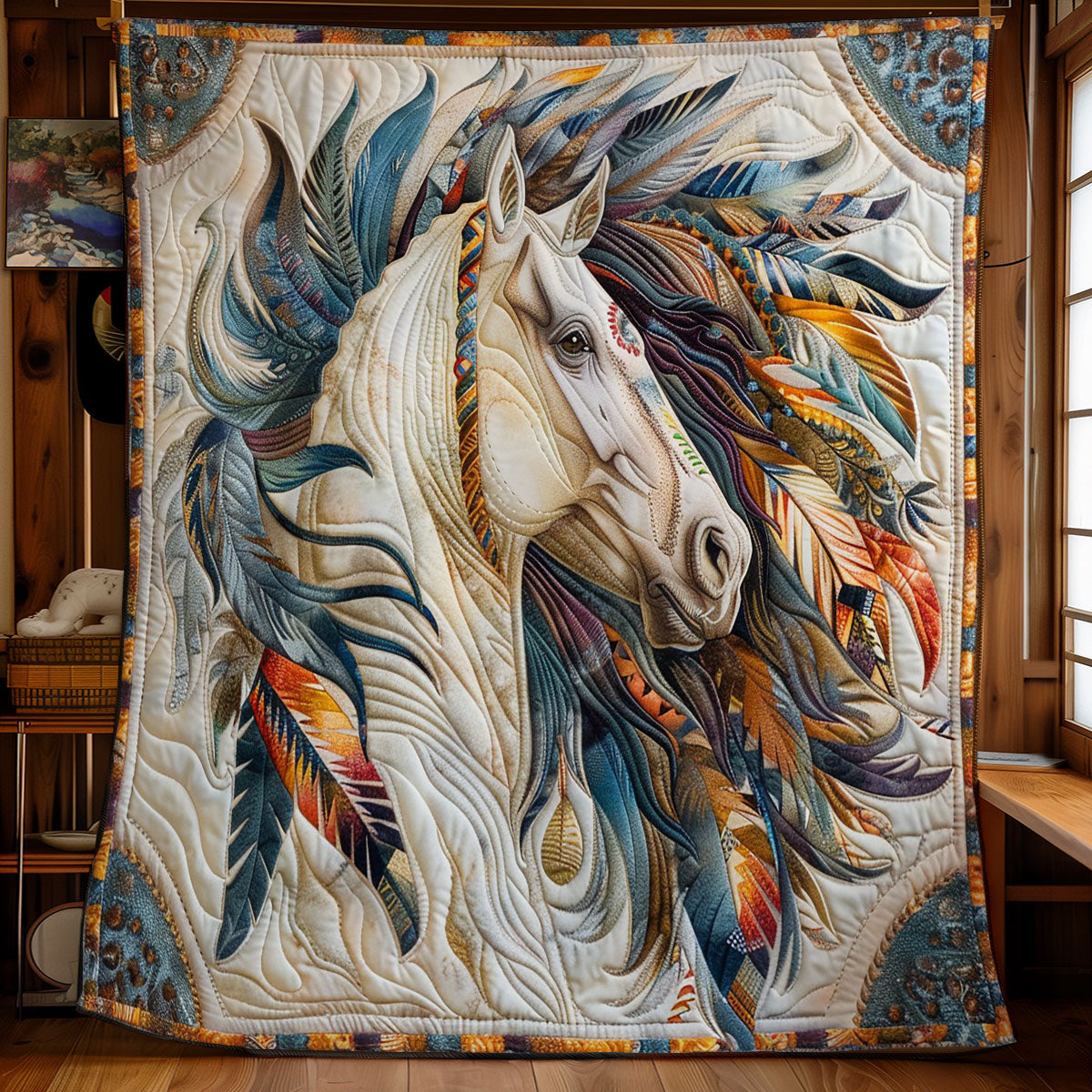 Blue Feathers Horse WM1308037CL Quilt