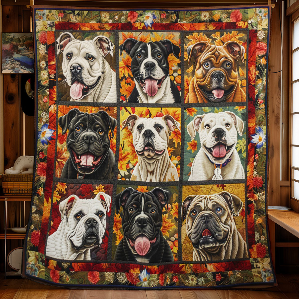 Bulldogs And Autumn Leaves WO2208041CL Quilt