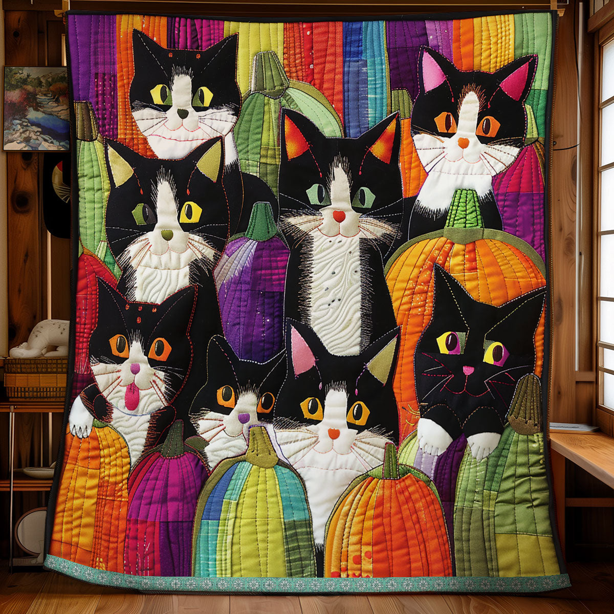 Cat And Colorful Pumpkin XR0409030CL Quilt