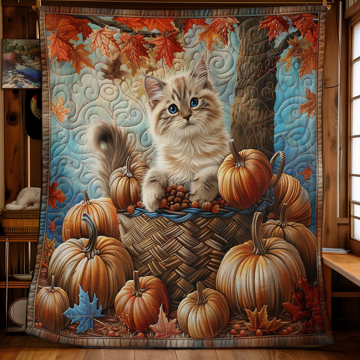 Cat And Pumpkins WO3008014CL Quilt