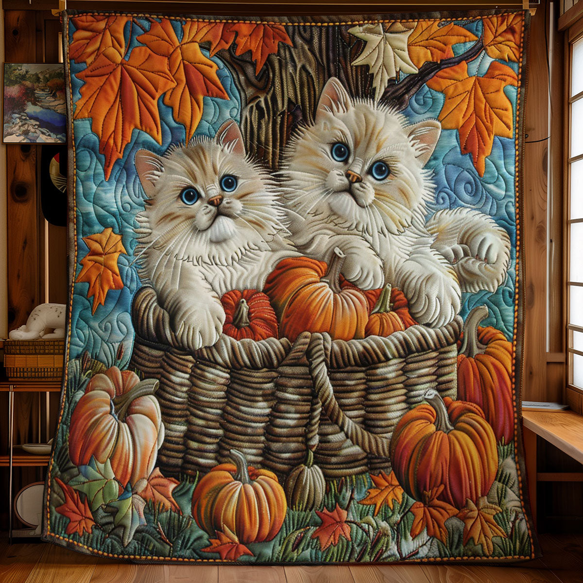 Cat And Pumpkins WO3008015CL Quilt