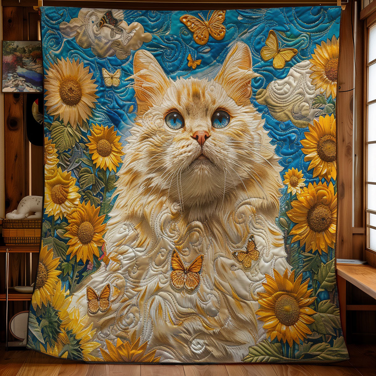 Cat In The Field Sunflowers WO3008011CL Quilt