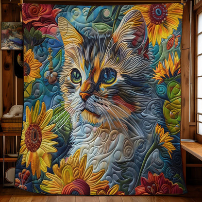 Cat In The Field Sunflowers WO3008012CL Quilt