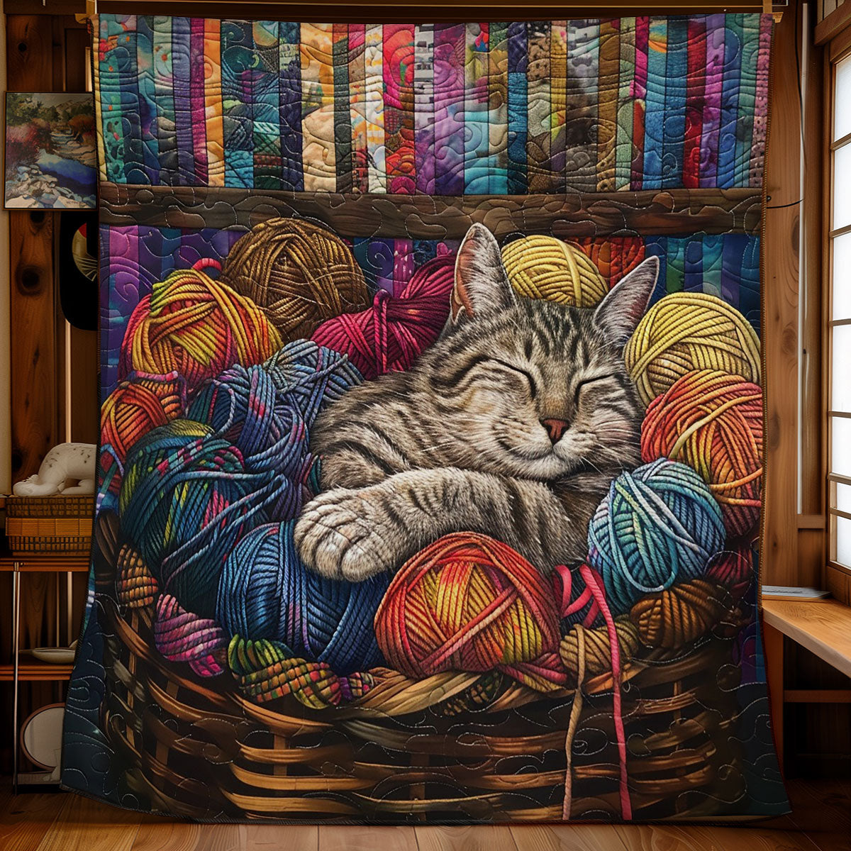 Cat Sleeping In The Yarns WO2608010CL Quilt