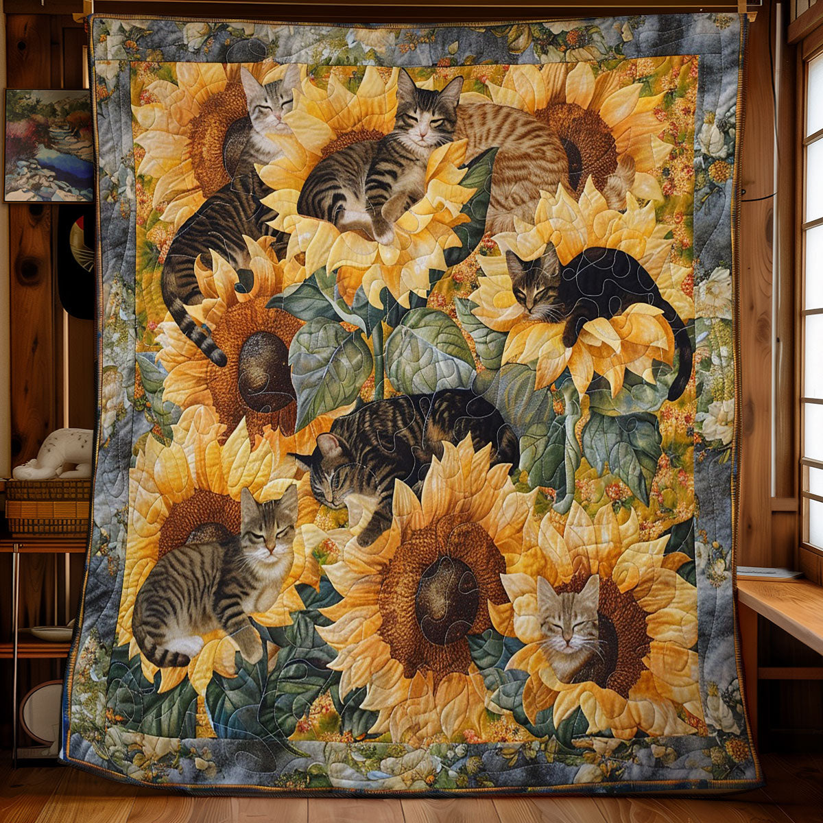 Cats Sleeping In Flowers WM1008025CL Quilt