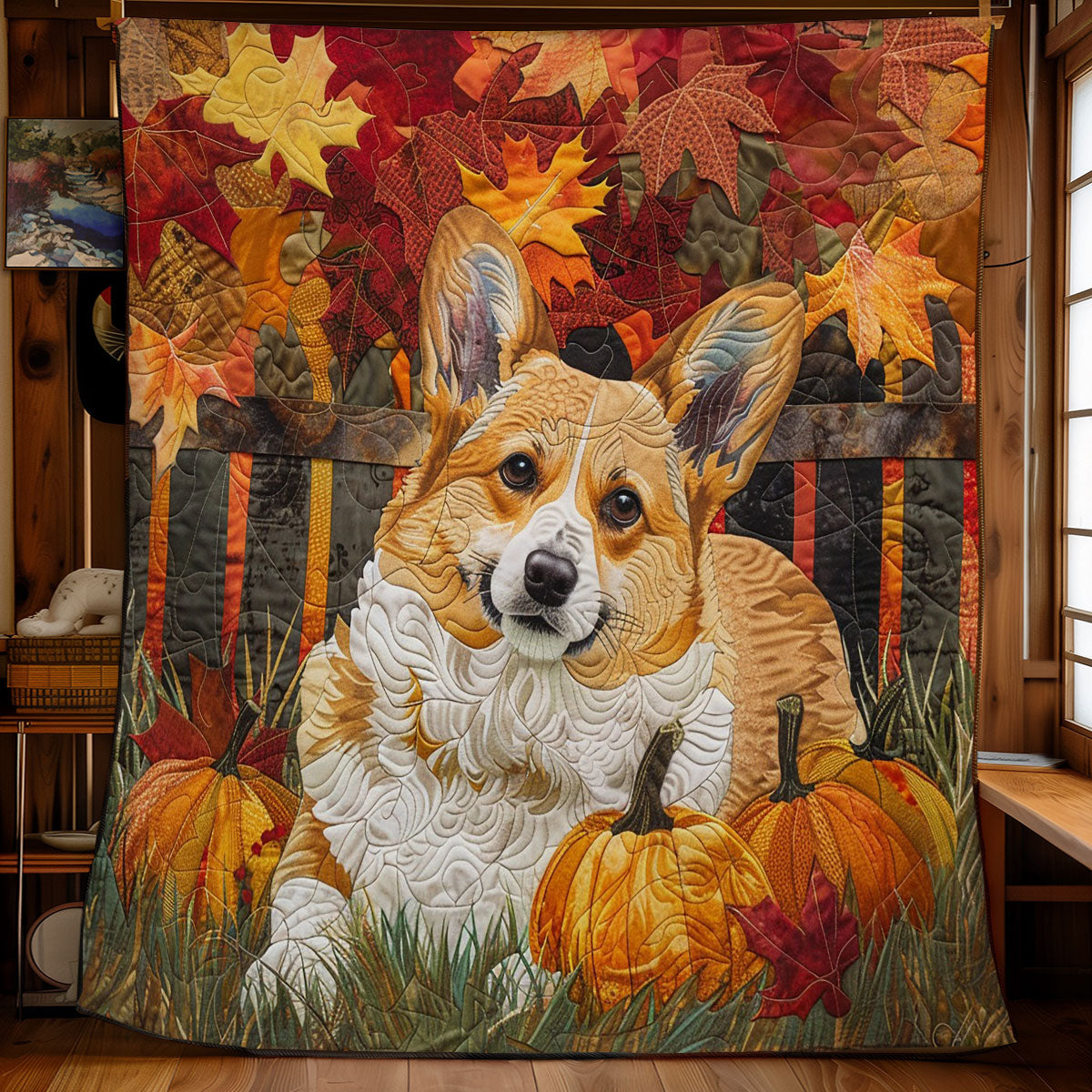 Corgi And Autumn WO2608039CL Quilt