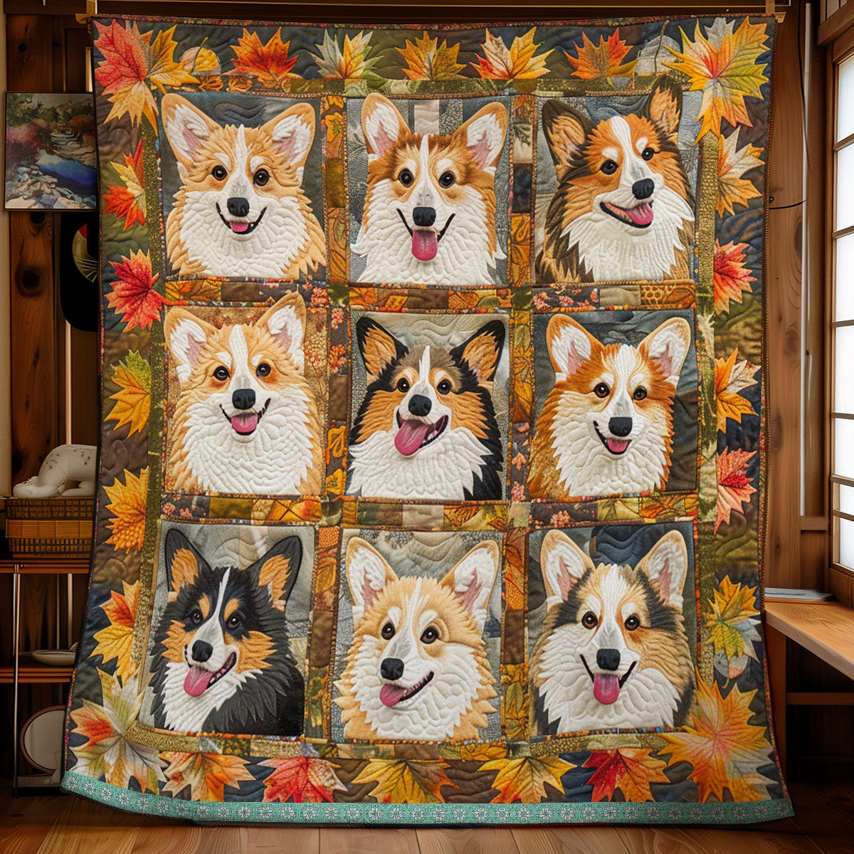 Corgi Autumn Leaves XR2708006CL Quilt