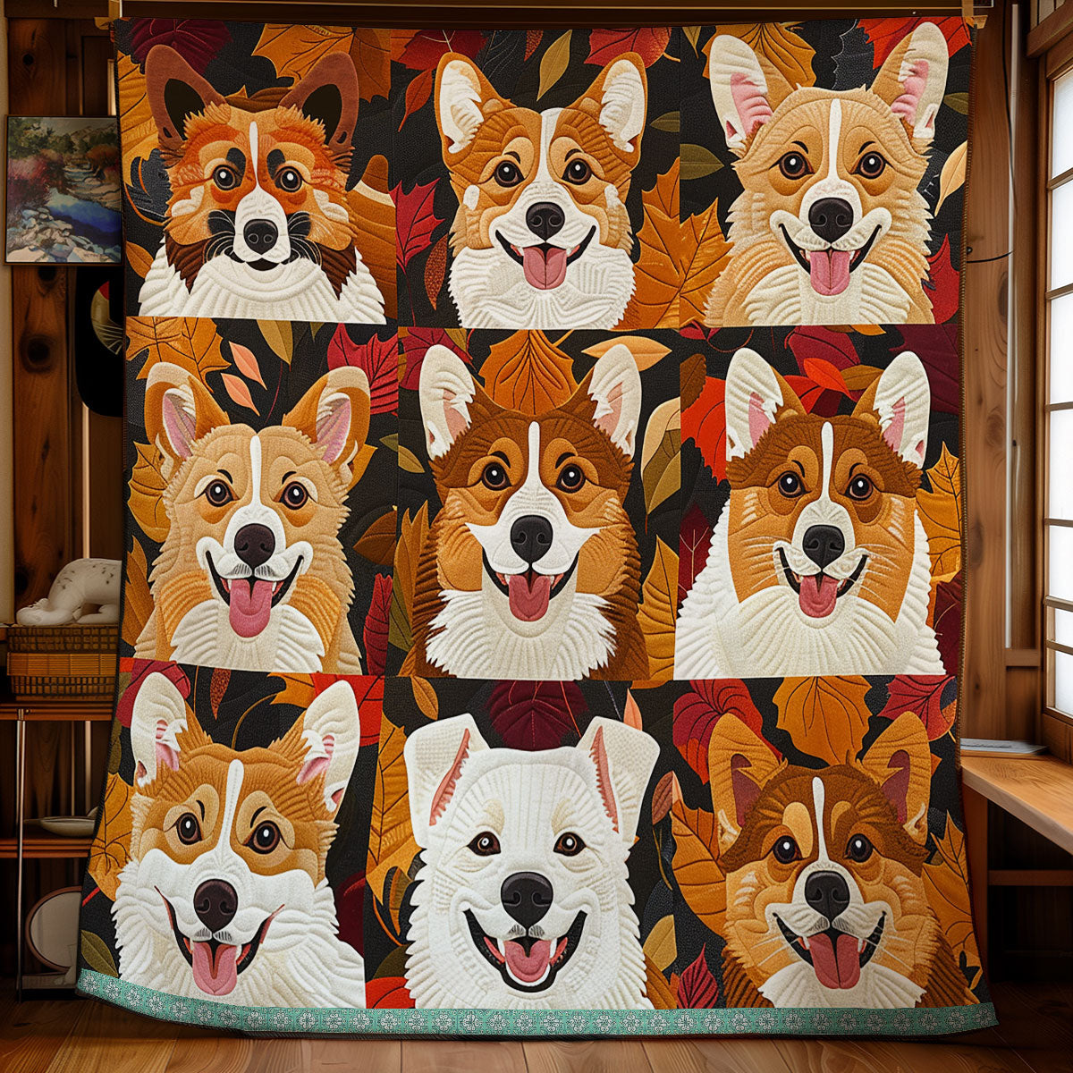 Corgi Fall Leaves XR2708007CL Quilt