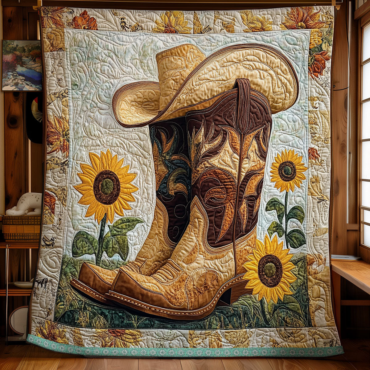 Cowboy Boots And Sunflowers XR1309022CL Quilt