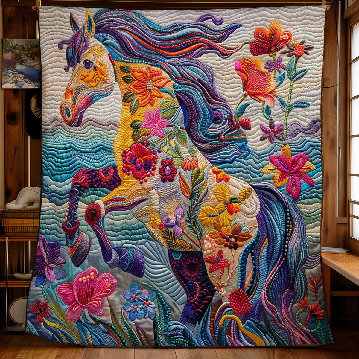 Flowers Horse WM1308003CL Quilt