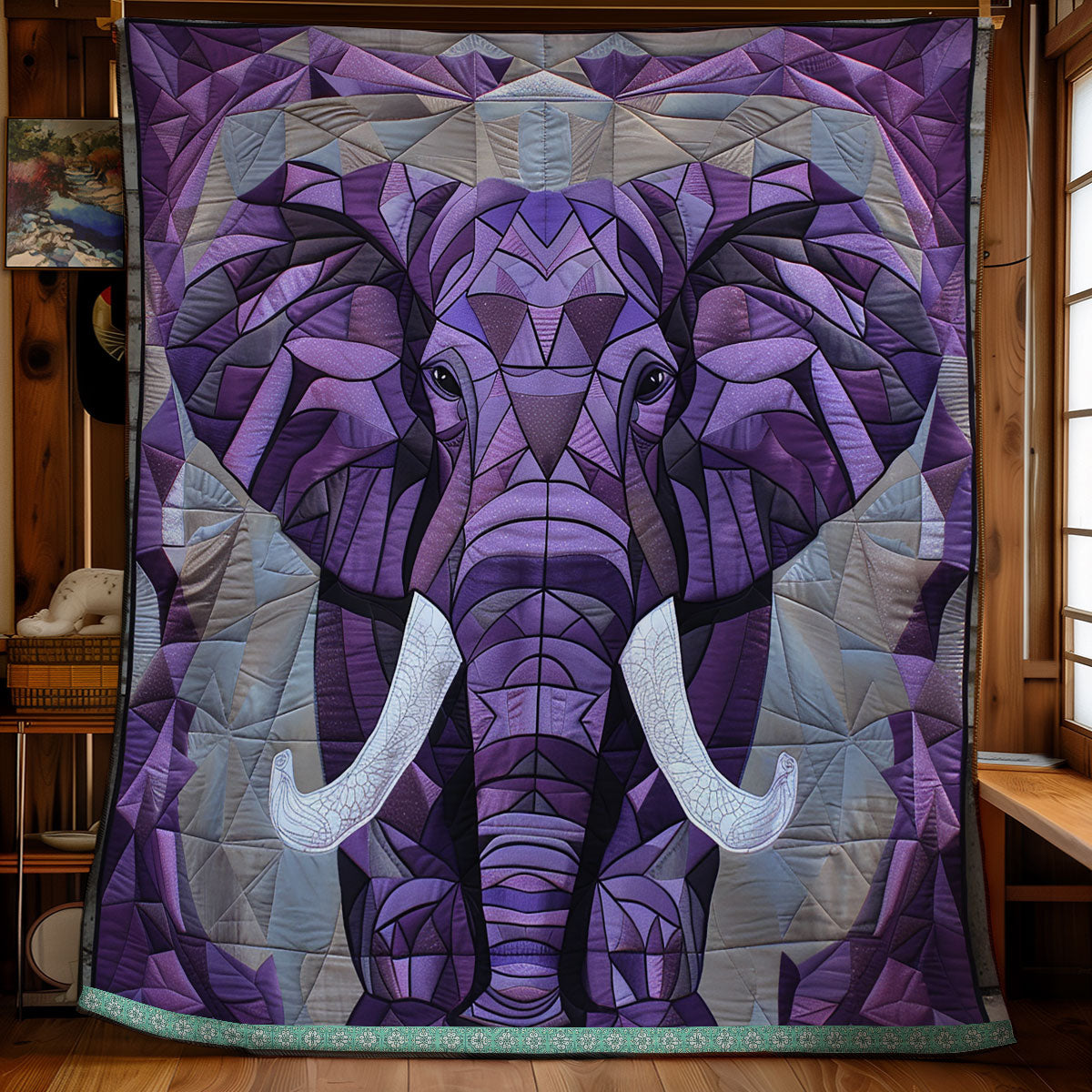 Geometric Purple Elephant XR0509009CL Quilt